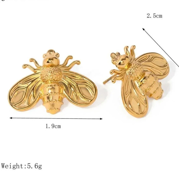 Bee Golden 18K Gold Plated Stainless Steel Waterproof Earrings - Picture 9 of 15